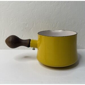 Vintage Dansk Designs France Kobenstyle Yellow Enamel Butter Warmer Teak Handle